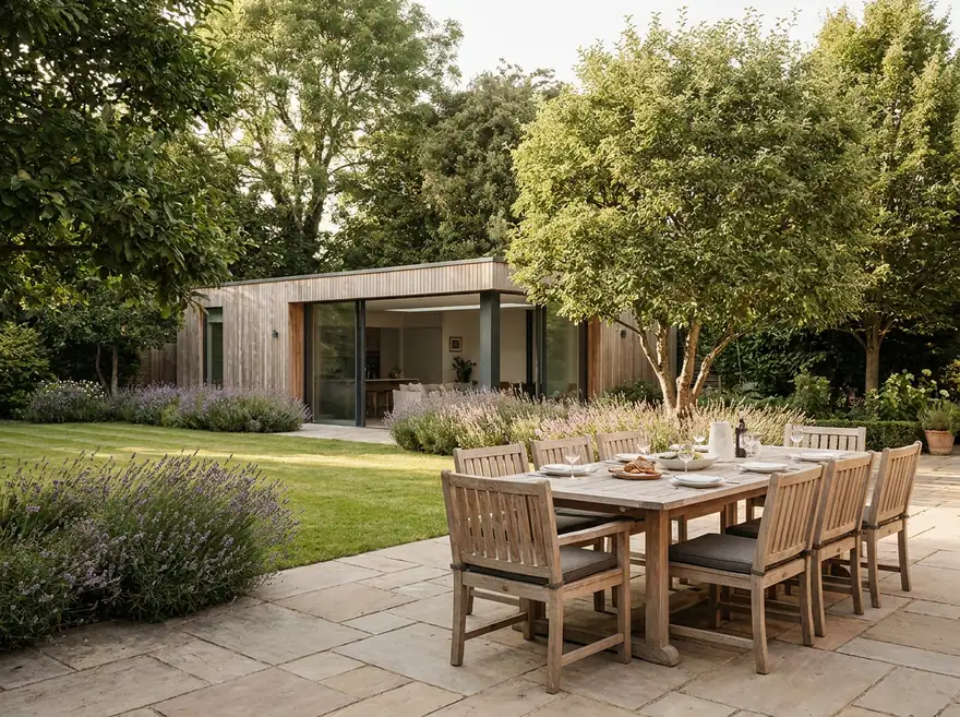 Rear garden with stone terrace